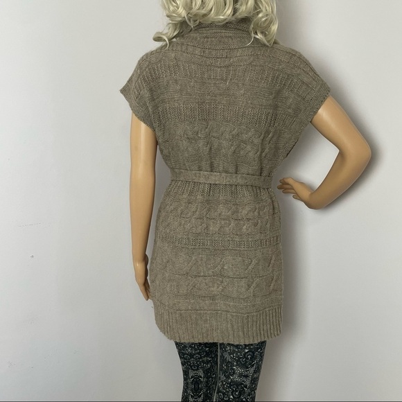 Berretti Sweater Tunic Cowl Neck Sleeveless Tie Waist Tan M - Picture 6 of 12